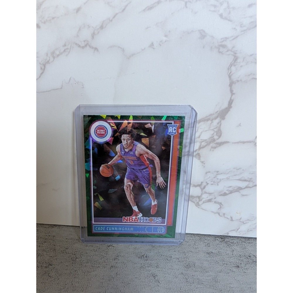 2021-22 Panini NBA Hoops CADE CUNNINGHAM Rookie Fanatics GREEN CRACKED ICE #201‎